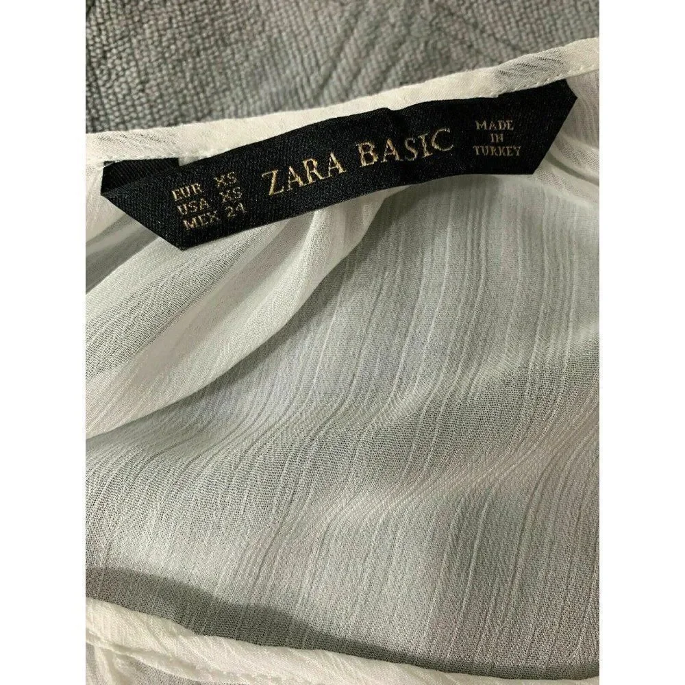 Zara Womens Solid White Sheer Long Sleeve Button Down Top Blouse Xs